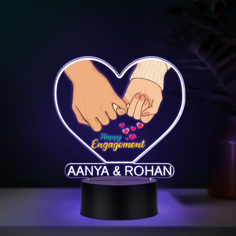 Personalized Happy Engagement LED Night Lamp with Couple Hand Heart Design and Custom with Couple Names Multicolored Light Engagement Gift for Couples
